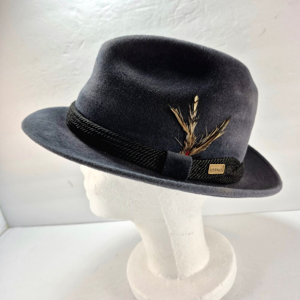 Vintage Fléchet Paris Genuine Velour Fur Felt Fedora Hat - Grey High-Quality